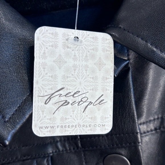 FREE PEOPLE SZ L Danni Vegan Leather Collar Pockets Western Style NEW WITH TAG - Picture 8 of 14